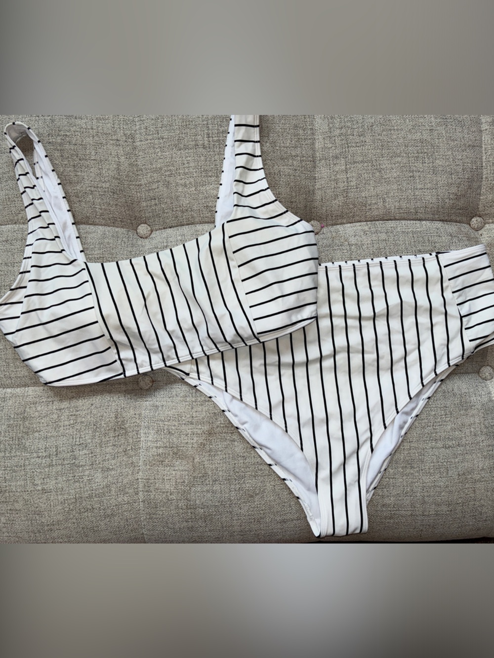 Forever 21 White and Black Striped Bikini Set